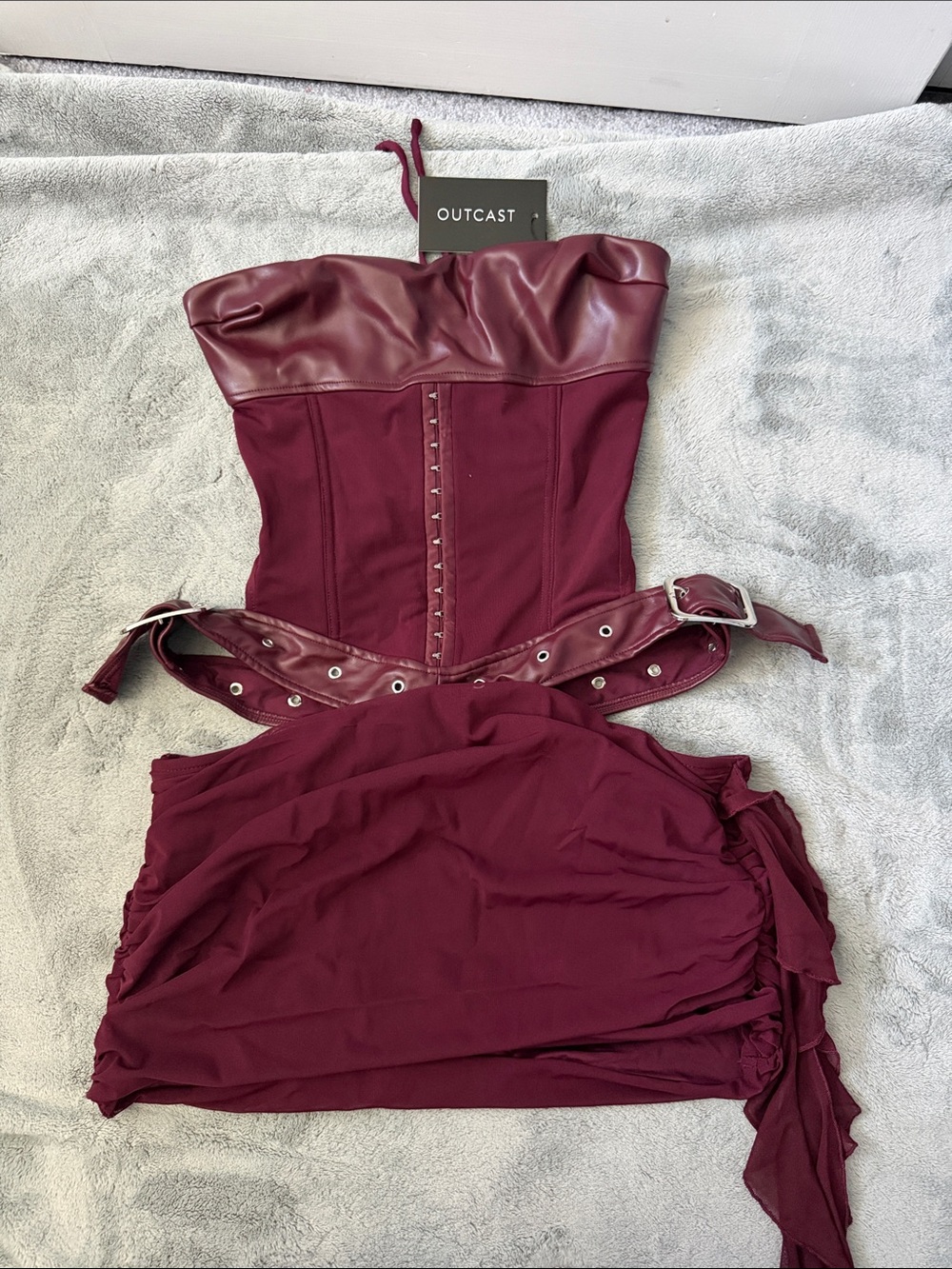 Outcast Burgundy Strapless Corset Dress with Belt